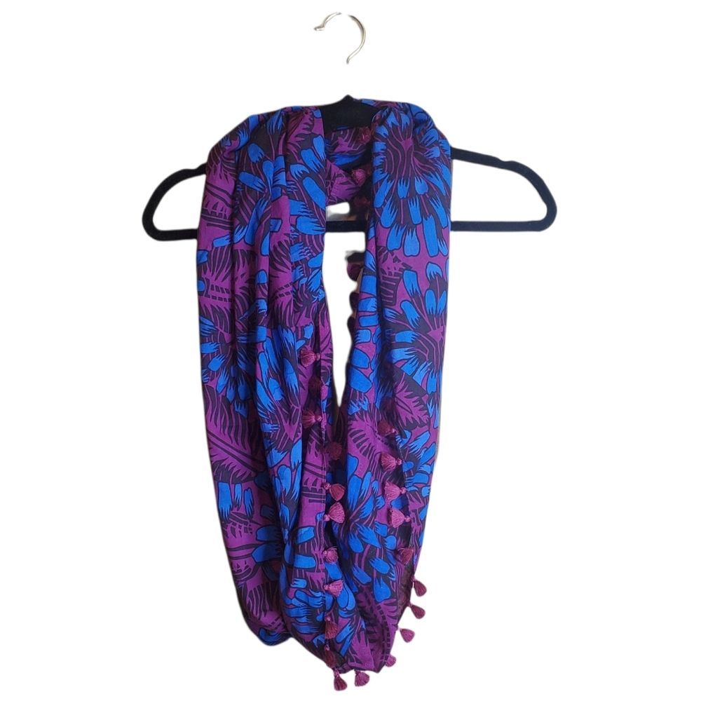 Women's Blue and Purple Infinity Scarf with Tassels One Size